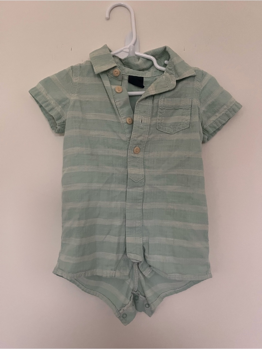 GAP Baby Mint Green Striped Button Romper